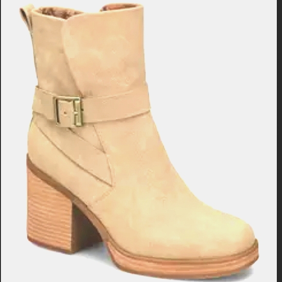 Korks KORKS EASE Marci II Natural Tan Heeled Boots Chunky Wooden Heel - Picture 1 of 13